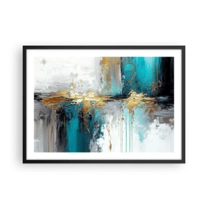 Plakat w czarnej ramie - Abstrakcyjna kompozycja z turkusem i złotymi akcentami - 70x50cm - Wszystko płynie - Nowoczesna dekoracja ścienna do salonu i sypialni ARTTOR