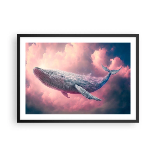 Plakat w czarnej ramie - Wieloryb unoszący się w chmurach o zachodzie słońca - 70x50cm - Przetrzyj oczy - Nowoczesna dekoracja ścienna do salonu i sypialni ARTTOR