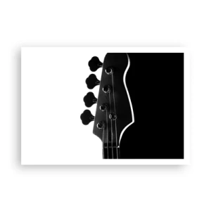 Plakat - Czarno-biała sylwetka główki gitary basowej - 100x70cm - Rockowa cisza  - Nowoczesna dekoracja ścienna do salonu i sypialni ARTTOR