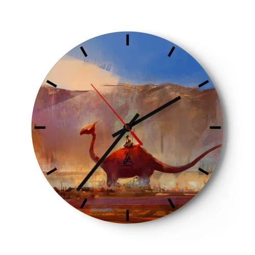 Zegar ścienny - Fantastyczny krajobraz z dinozaurem na tle gór - 30x30cm - Gdyby nie wyginęły - Nowoczesna dekoracja ścienna do salonu, kuchni i sypialni ARTTOR