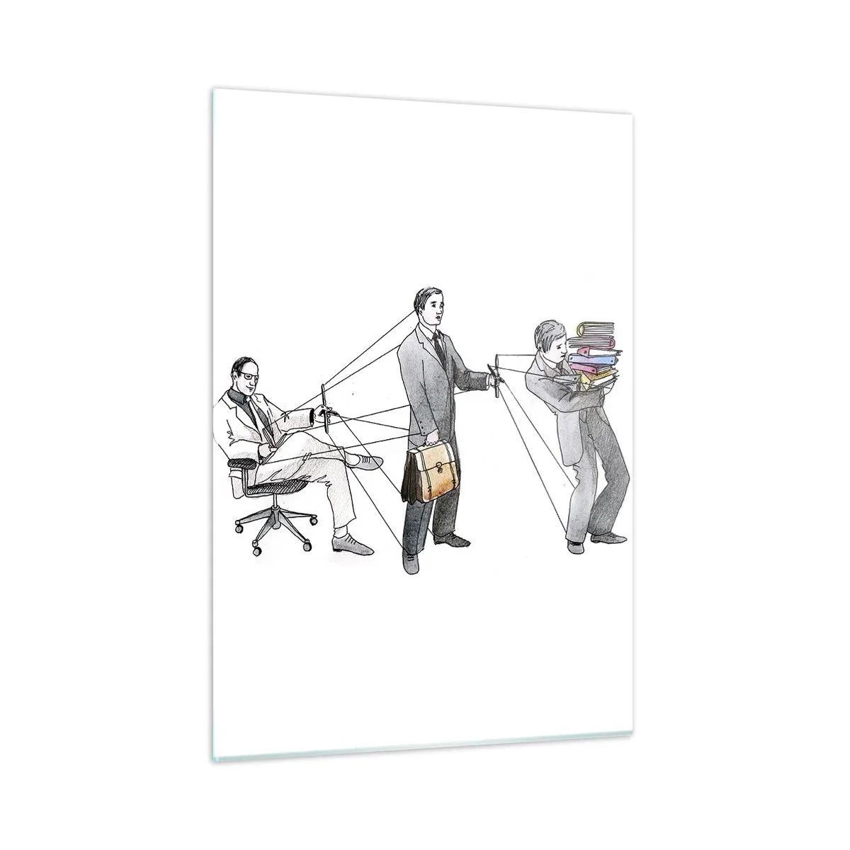 Obraz na szkle - Ilustracja przedstawiająca hierarchię pracy biurowej - 50x70cm - Każdy swego pana ma - Nowoczesna dekoracja ścienna do salonu, kuchni i sypialni ARTTOR