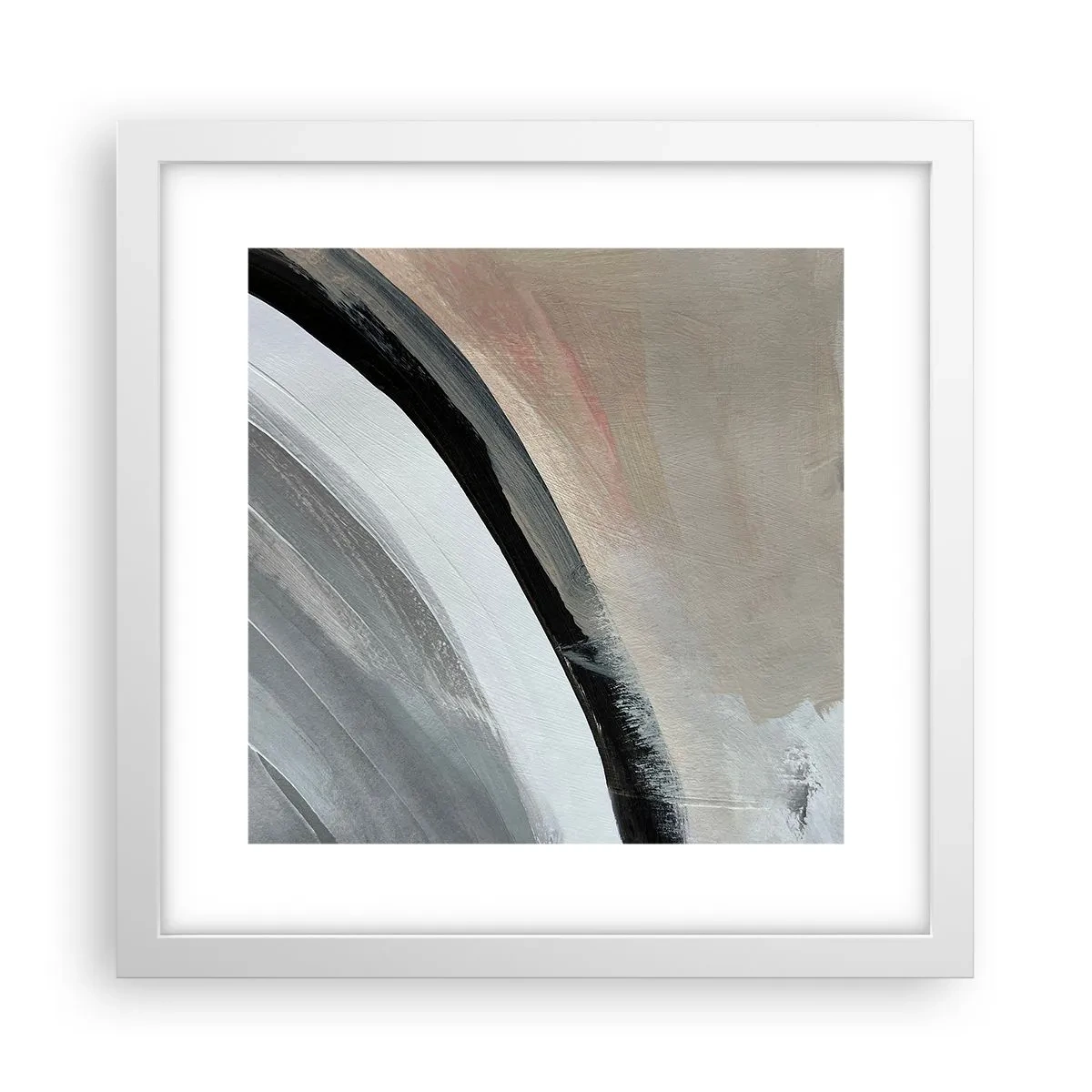Plakat w białej ramie - Kompozycja: łuk czerni i szarości - 30x30 cm