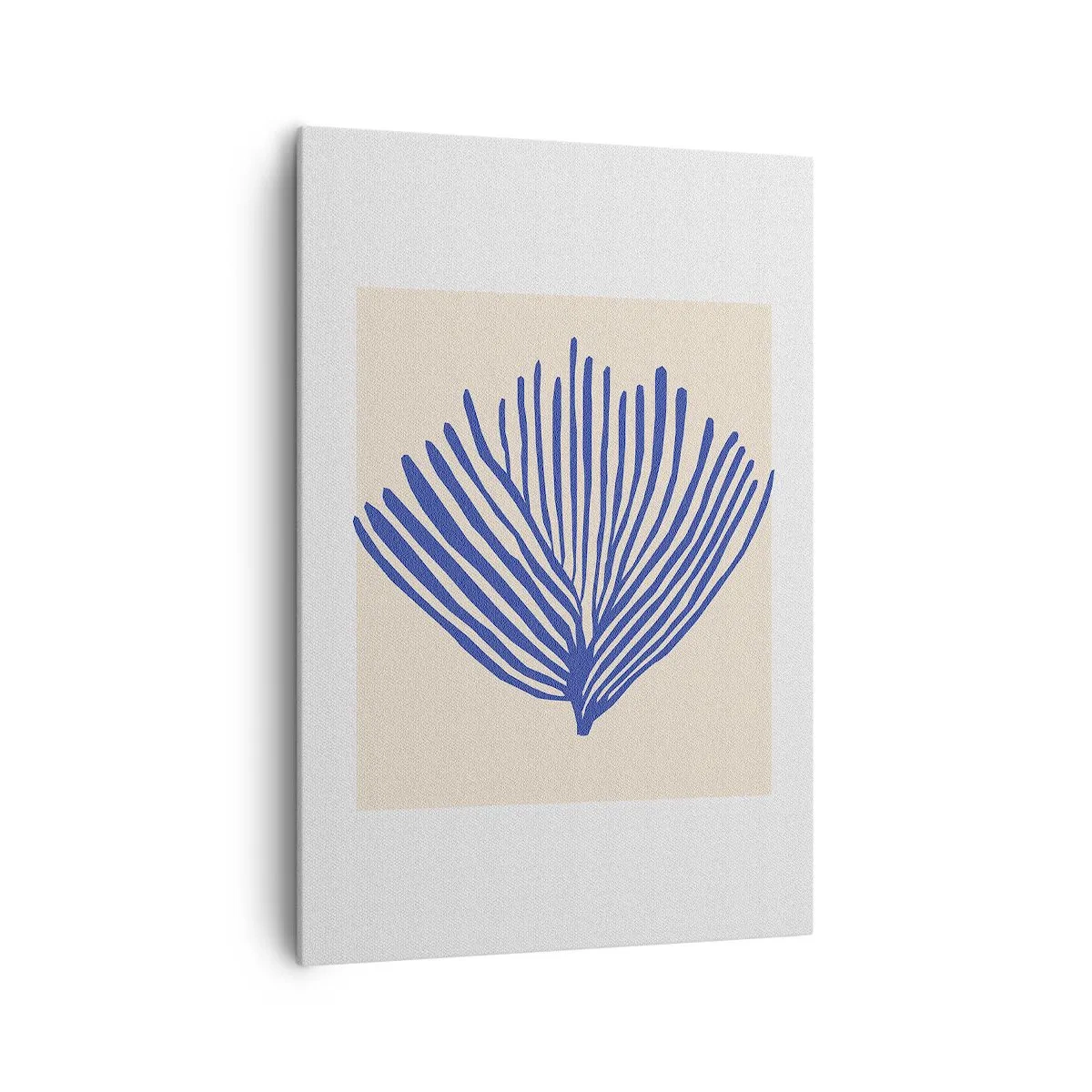 Obraz na płótnie - Minimalistyczna grafika przedstawiająca liść palmy w odcieniu błękitu - 70x100cm - Niebieski wachlarz - Nowoczesna dekoracja ścienna do salonu i sypialni ARTTOR