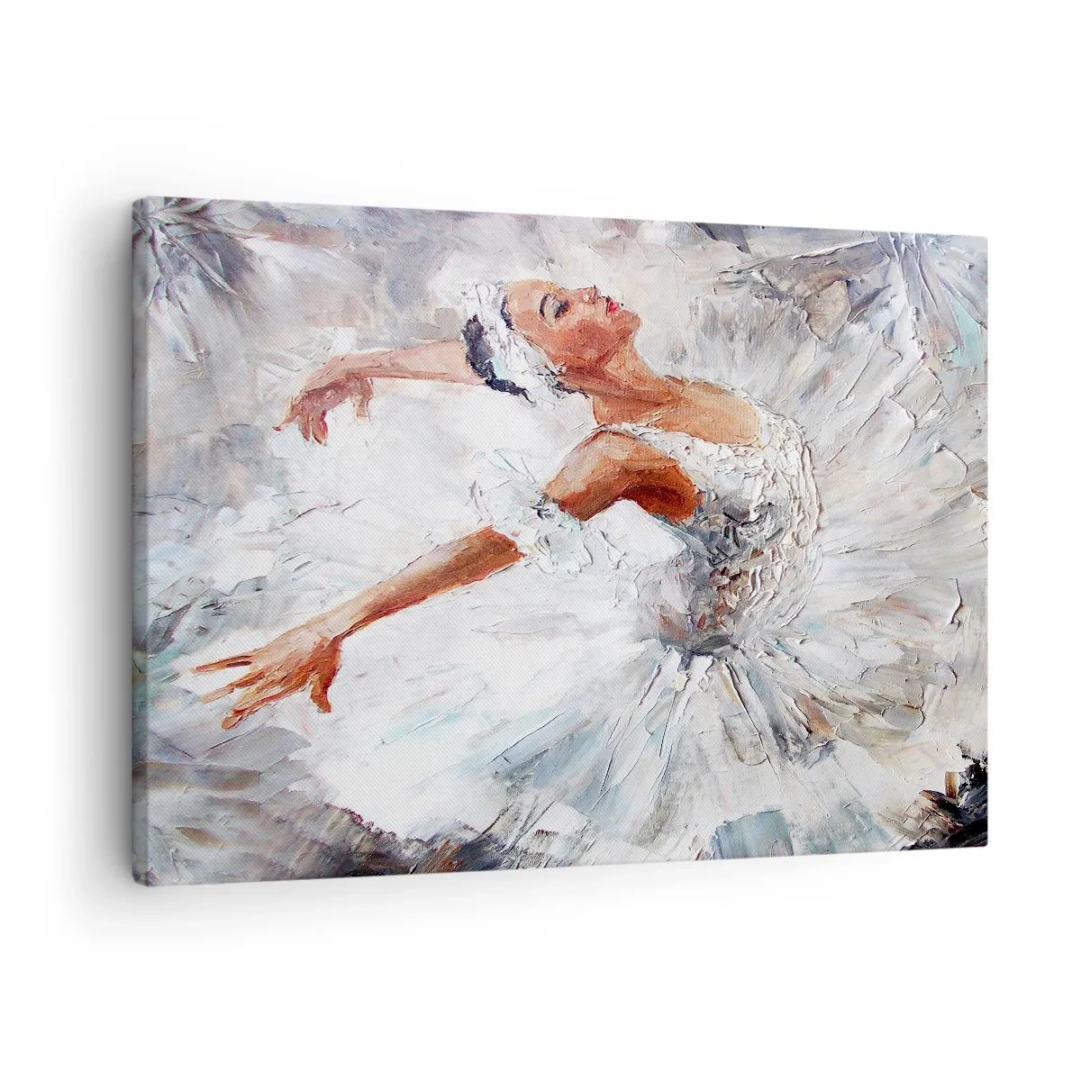 Obraz na płótnie - Baletnica w białej sukni podczas tańca - 70x50cm - Delikatna i lekka jak tiul - Nowoczesna dekoracja ścienna do salonu i sypialni ARTTOR