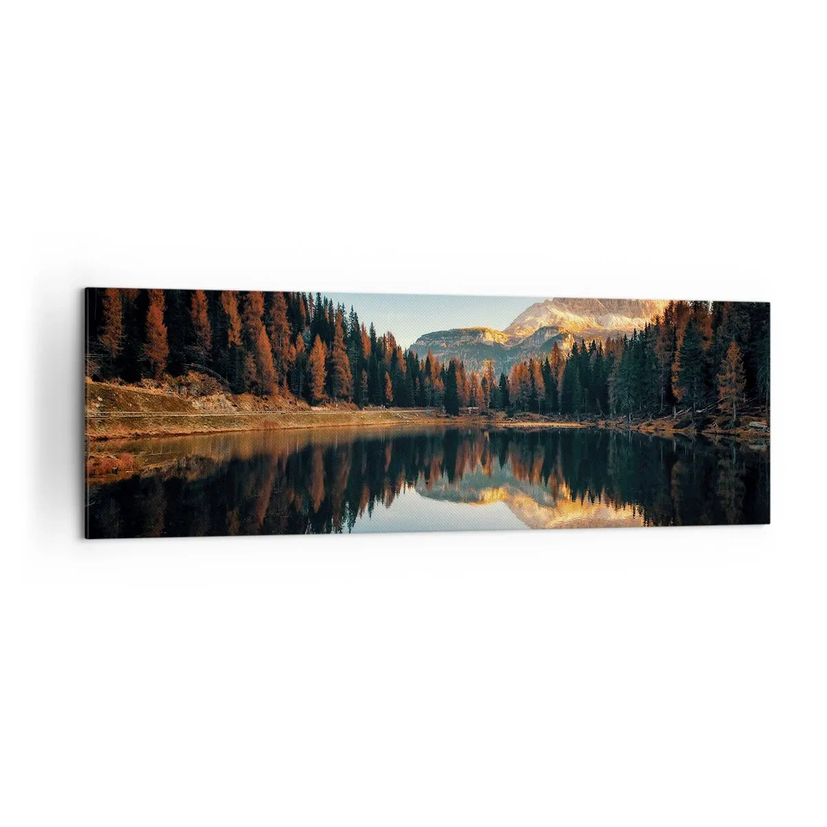 Obraz na płótnie - Górski krajobraz z jeziorem i lasem - 160x50cm - Pejzaż podwójny - Nowoczesna dekoracja ścienna do salonu i sypialni ARTTOR
