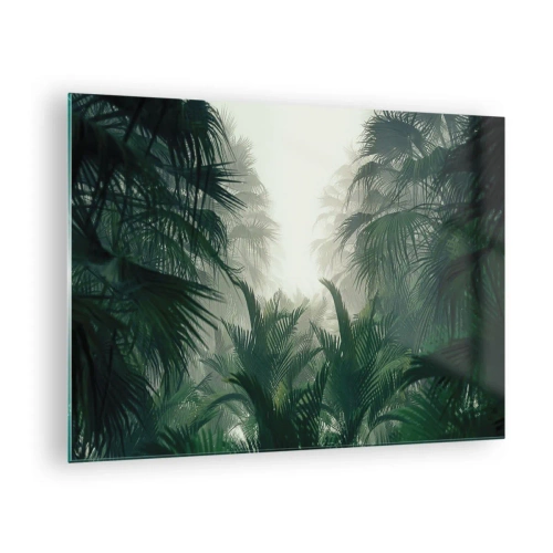 Obraz na szkle - Tropikalna dżungla spowita mgłą - 70x50cm - Tropikalna tajemnica - Nowoczesna dekoracja ścienna do salonu i sypialni ARTTOR