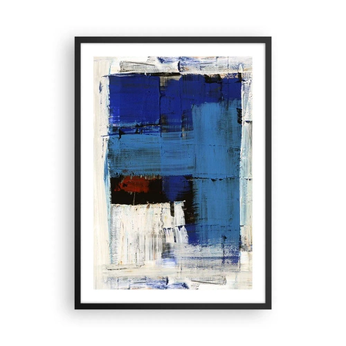 Plakat w czarnej ramie - Abstrakcyjna kompozycja w odcieniach niebieskiego i bieli - 50x70cm - Sekret błękitu - Nowoczesna dekoracja ścienna do salonu i sypialni ARTTOR