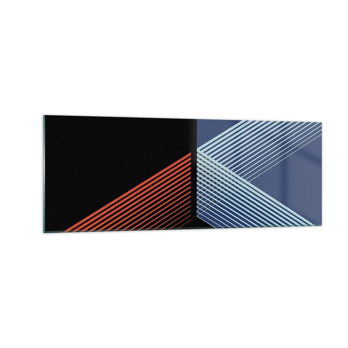 Obraz na szkle - Geometryczne linie w odcieniach czerwieni i błękitu - 140x50cm - Prosta historia - Nowoczesna dekoracja ścienna do salonu i sypialni ARTTOR