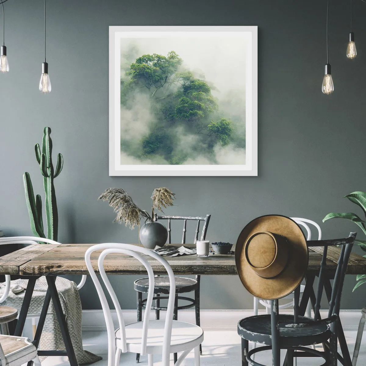 Plakat w białej ramie - Otulone mgłą - 60x60 cm