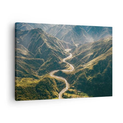 Obraz na płótnie - Górski krajobraz z wijącą się drogą wśród zielonych wzgórz - 70x50cm - Prosto z serca gór - Nowoczesna dekoracja ścienna do salonu i sypialni ARTTOR