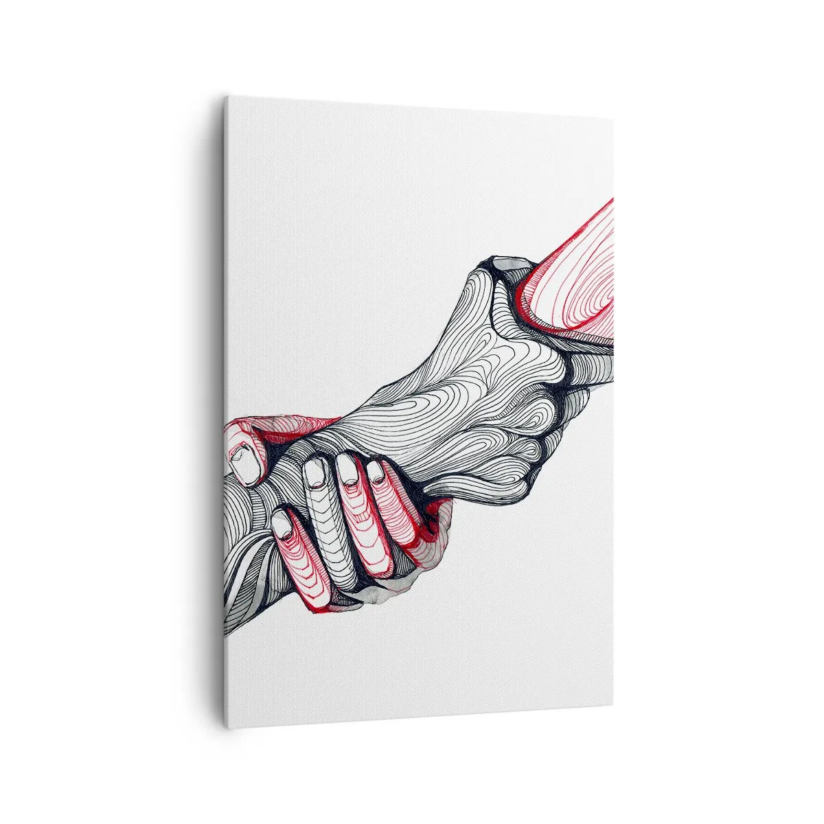 Obraz na płótnie - Artystyczne ręce trzymające się nawzajem w minimalistycznym stylu - 70x100cm - Jesteś w dobrych rękach - Nowoczesna dekoracja ścienna do salonu i sypialni ARTTOR