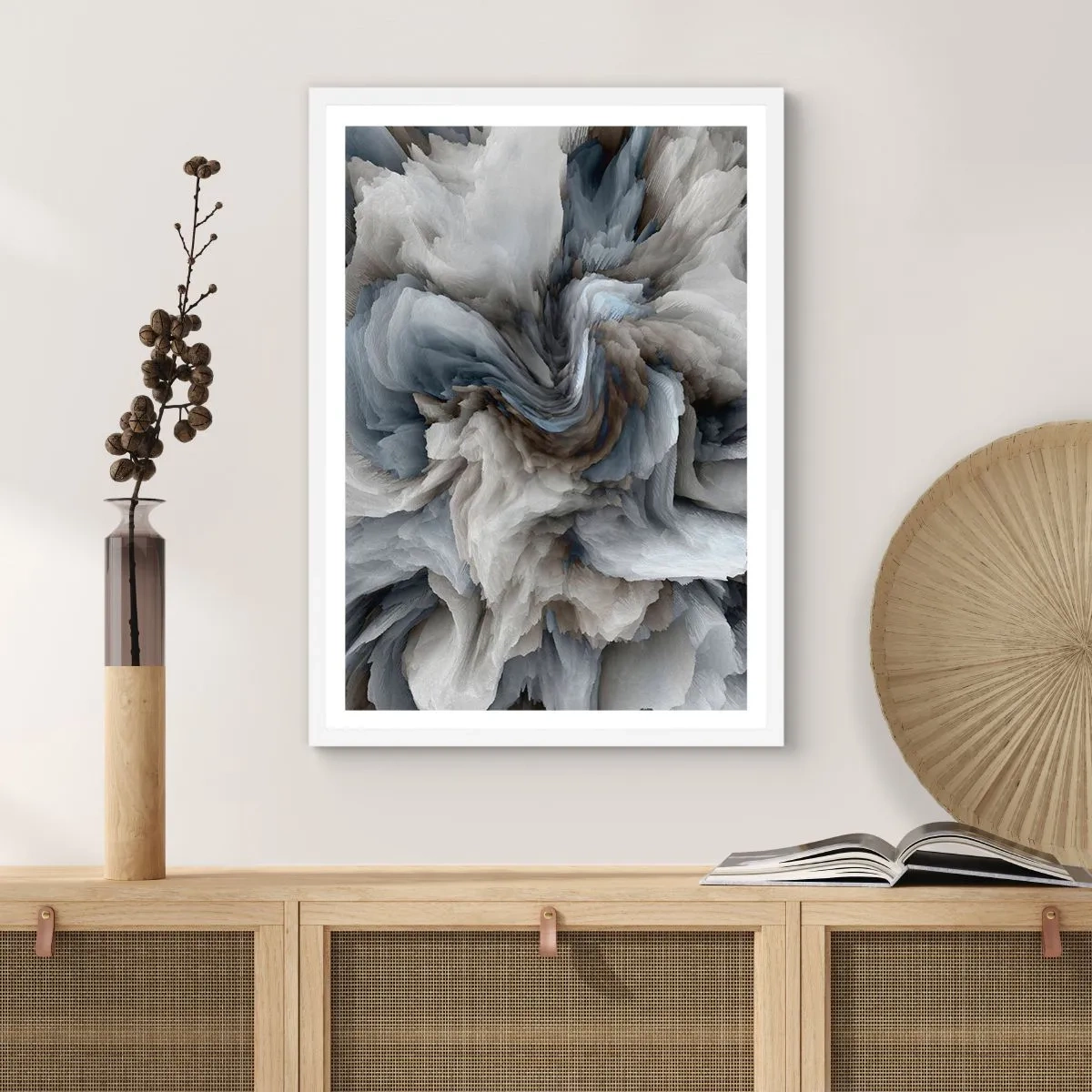 Plakat w białej ramie - Kamień i kwiat - 30x40 cm