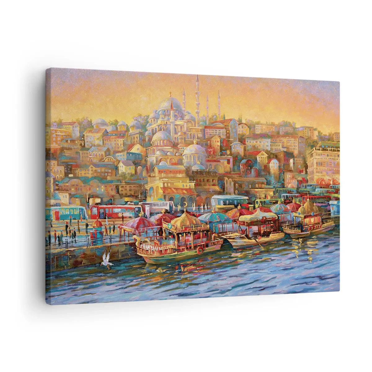 Obraz na płótnie - Malownicza panorama Stambułu z widokiem na zatokę i miasto - 70x50cm - Stambulska opowieść - Nowoczesna dekoracja ścienna do salonu i sypialni ARTTOR