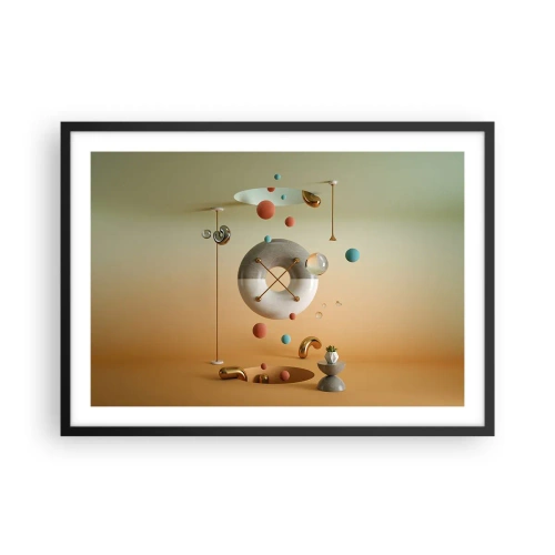 Plakat w czarnej ramie - Geometryczne figury w pastelowych kolorach w surrealistycznym układzie - 70x50cm - Wszystko się zdarzyć może - Nowoczesna dekoracja ścienna do salonu i sypialni ARTTOR