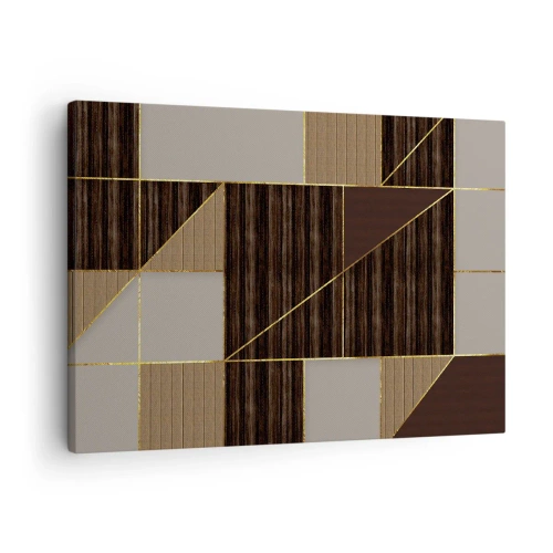 Obraz na płótnie - Geometryczne wzory w odcieniach brązu ze złotymi liniami - 70x50cm - Mozaika brązów i złota - Nowoczesna dekoracja ścienna do salonu i sypialni ARTTOR