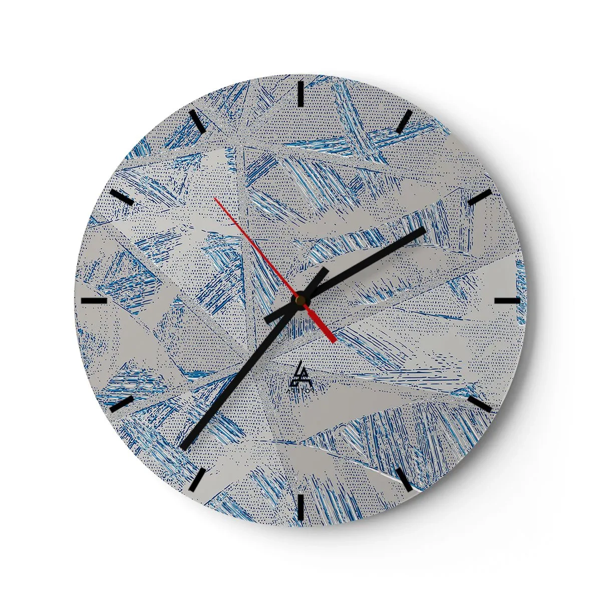 Zegar ścienny - Geometryczny wzór z niebieskimi liniami na szarym tle - 30x30cm - W szaroniebieskim labiryncie - Nowoczesna dekoracja ścienna do salonu, kuchni i sypialni ARTTOR