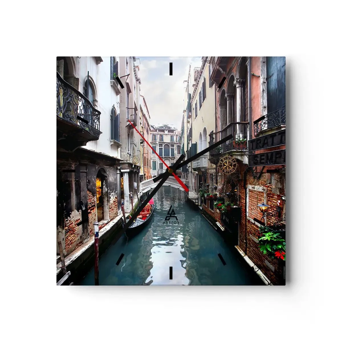 Zegar ścienny - Pejzaż wenecki z gondolą i mostkiem - 40x40 cm