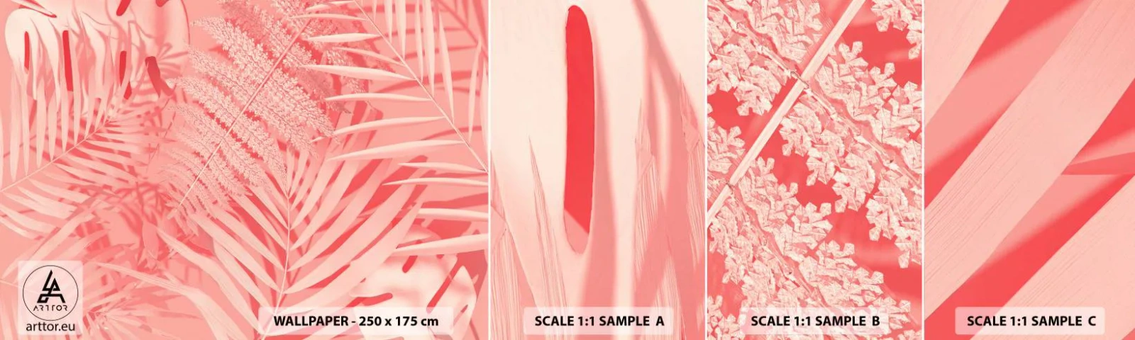 Fototapeta Próbka Standard Eco - Różowy koncept - Abstrakcja, Liść Palmy, Grafika - 100x30 cm
