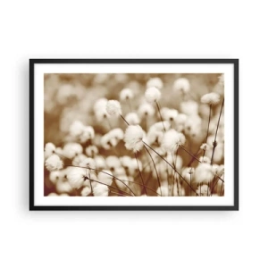 Plakat w czarnej ramie - Pole delikatnych roślin w odcieniach sepia - 70x50cm - Puszysty łan - Nowoczesna dekoracja ścienna do salonu i sypialni ARTTOR
