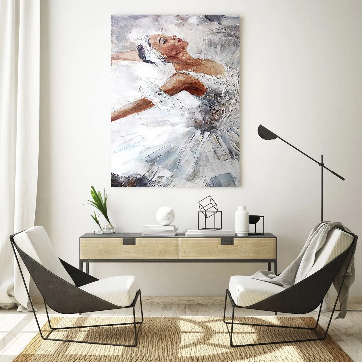 Obraz na szkle - Baletnica w białej sukni podczas tańca - 70x100cm - Delikatna i lekka jak tiul - Nowoczesna dekoracja ścienna do salonu i sypialni ARTTOR