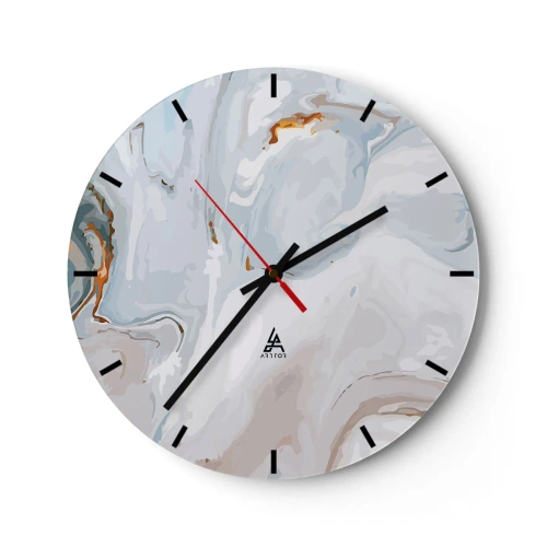 Zegar ścienny - Abstrakcyjny wzór w odcieniach błękitu, szarości i beżu z akcentem złota - 30x30cm - Biel wypiętrzona - Nowoczesna dekoracja ścienna do salonu, kuchni i sypialni ARTTOR