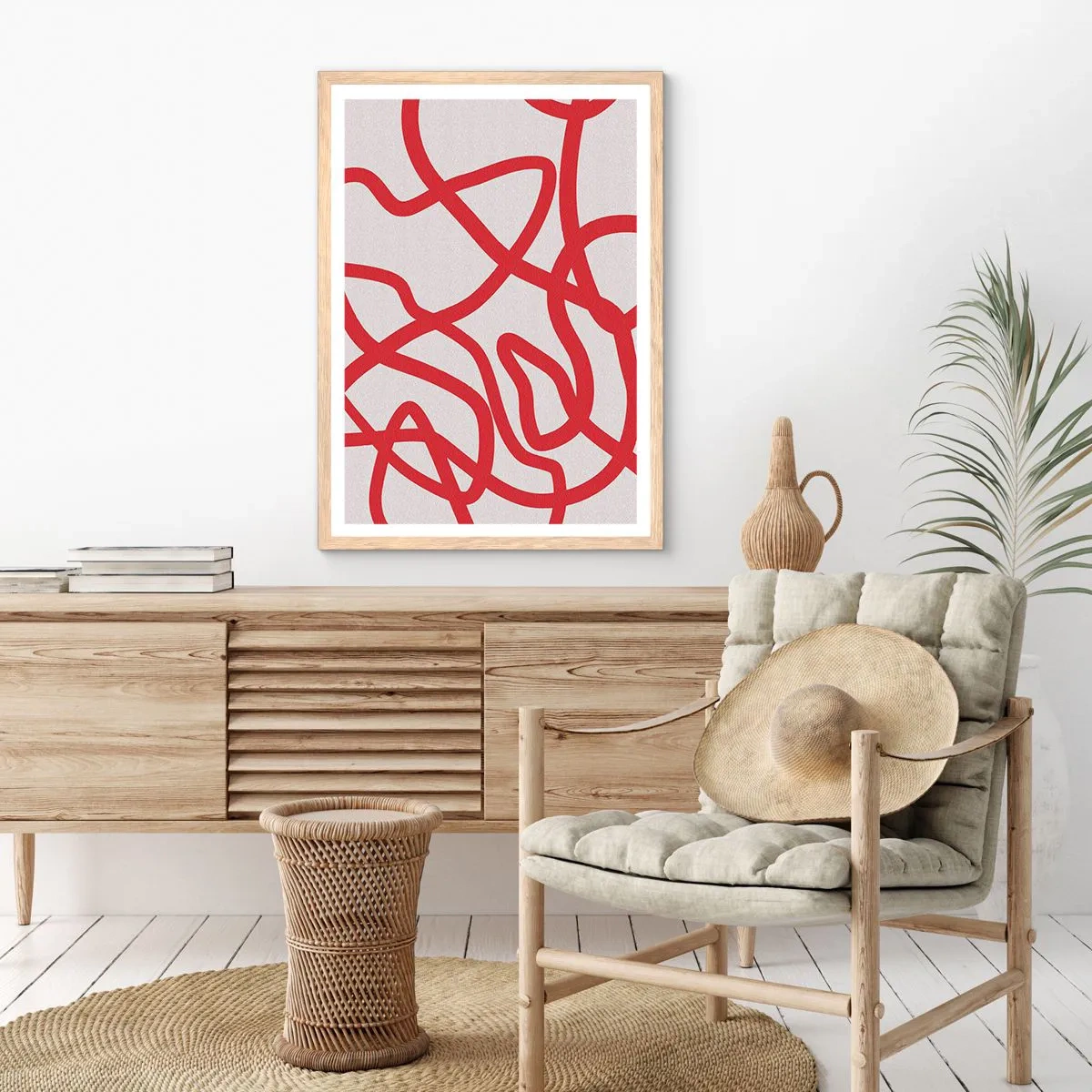 Plakat w ramie jasny dąb - Czerwono na białym - 50x70 cm