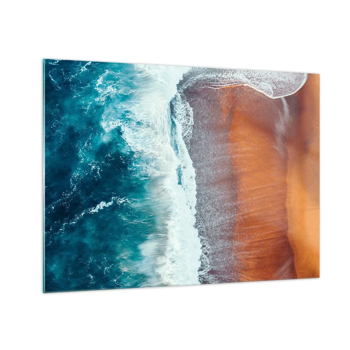 Obraz na szkle - Powierzchnia oceanu i brzeg plaży w ujęciu z lotu ptaka - 70x50cm - Dotyk oceanu - Nowoczesna dekoracja ścienna do salonu i sypialni ARTTOR