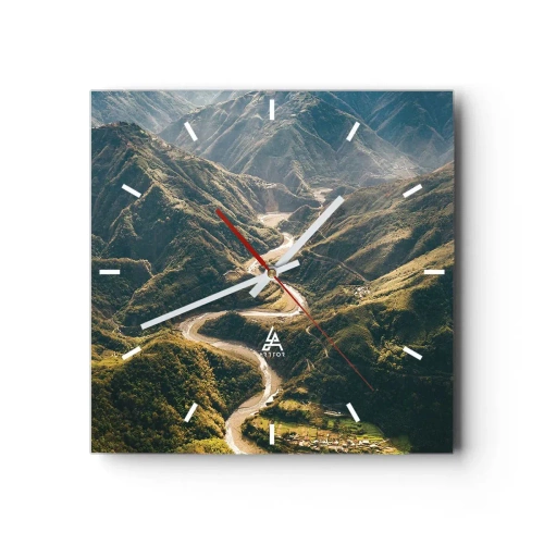 Zegar ścienny - Górski krajobraz z wijącą się drogą wśród zielonych wzgórz - 30x30cm - Prosto z serca gór - Nowoczesna dekoracja ścienna do salonu i sypialni ARTTOR