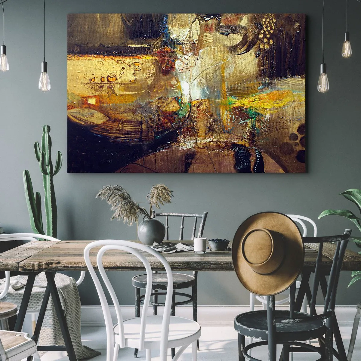 Obraz na płótnie - Abstrakcyjna martwa natura w ciepłych barwach - 100x70cm - Zimno, cieplej, gorąco - Nowoczesna dekoracja ścienna do salonu, kuchni i sypialni ARTTOR