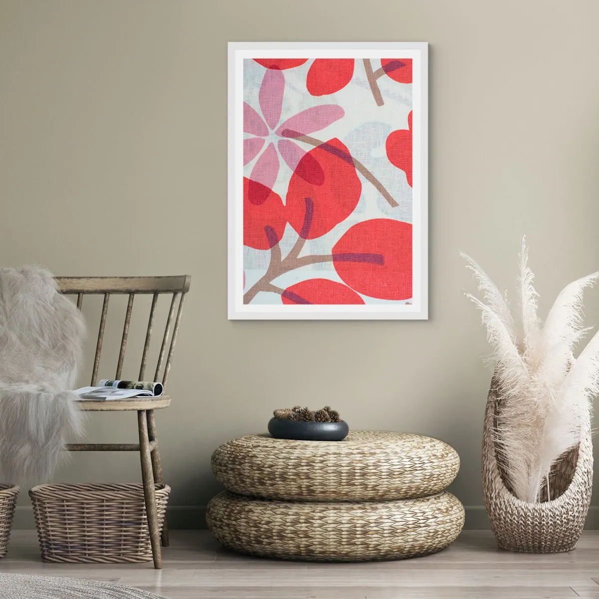 Plakat w białej ramie - Kompozycja kwiatowa w różu - 70x100 cm