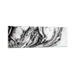 Obraz na szkle - Abstrakcyjny marmurkowy wzór w czerni i bieli - 160x50cm - Na poczatku był chaos - Nowoczesna dekoracja ścienna do salonu i sypialni ARTTOR