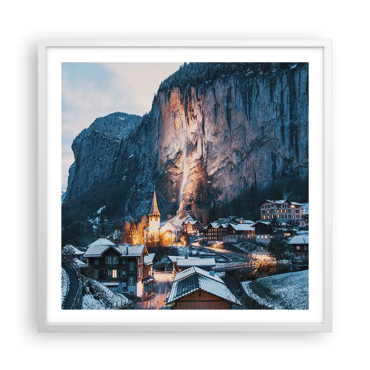 Plakat w białej ramie - Świetlisty duch zimy - 60x60 cm