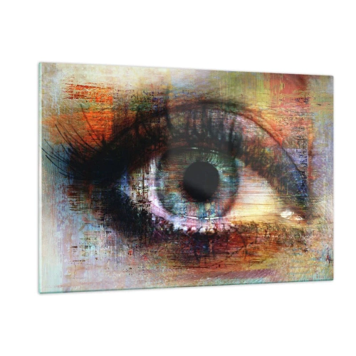 Obraz na szkle - Abstrakcyjne oko w intensywnych, wielobarwnych odcieniach - 120x80cm - Można zajrzec w duszę - Nowoczesna dekoracja ścienna do salonu, kuchni i sypialni ARTTOR