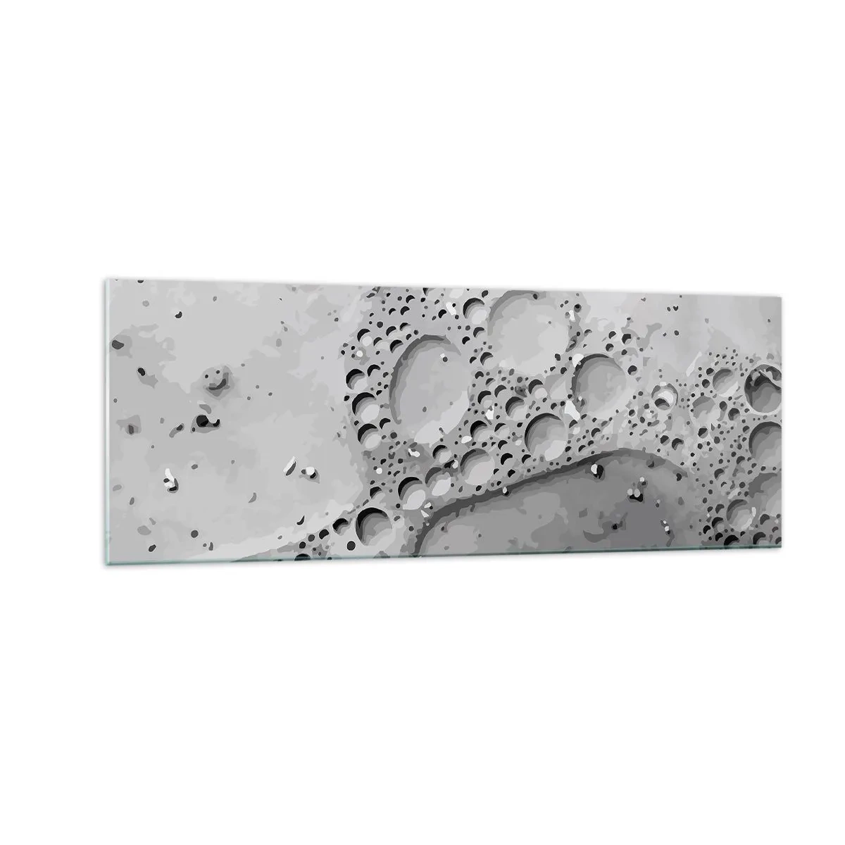 Obraz na szkle - Czarno-biały wzór bąbelków w minimalistycznym stylu - 140x50cm - Slad po spienionym - Nowoczesna dekoracja ścienna do salonu i sypialni ARTTOR