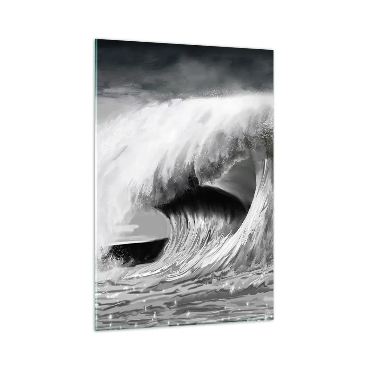 Obraz na szkle - Dramatyczna fala oceaniczna w monochromatycznym ujęciu - 80x120cm - Gniew oceanu - Nowoczesna dekoracja ścienna do salonu i sypialni ARTTOR