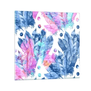 Obraz na szkle - Pióropusze w różu i błękicie - 40x40 cm