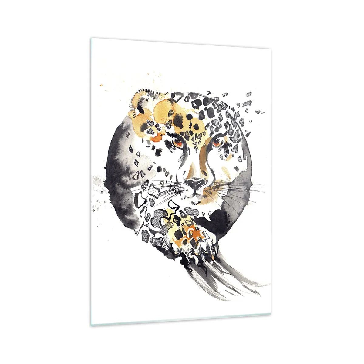 Obraz na szkle - Leopard w dynamicznej, abstrakcyjnej kompozycji - 50x70cm - Drapieżna uroda - Nowoczesna dekoracja ścienna do salonu, kuchni i sypialni ARTTOR