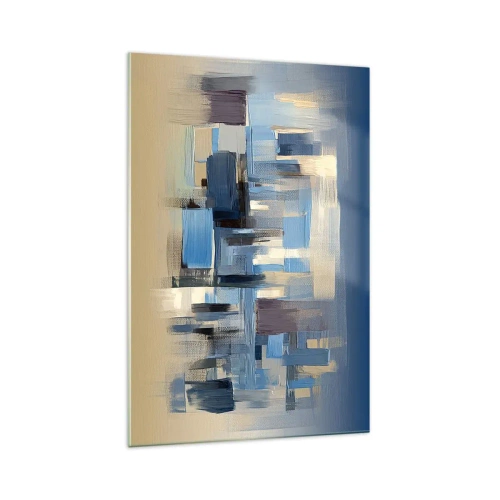Obraz na szkle - Geometryczne formy w odcieniach błękitu i beżu - 70x100cm - Błękitna konstrukcja - Nowoczesna dekoracja ścienna do salonu i sypialni ARTTOR