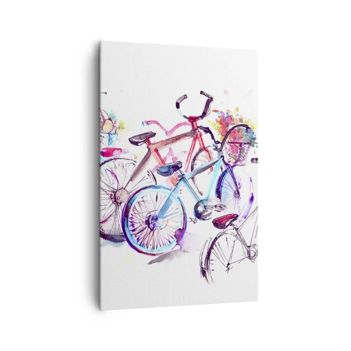 Obraz na płótnie - Kolorowe rowery w artystycznym stylu akwarelowym - 80x120cm - Zjazd klubu Antymoto - Nowoczesna dekoracja ścienna do salonu i sypialni ARTTOR
