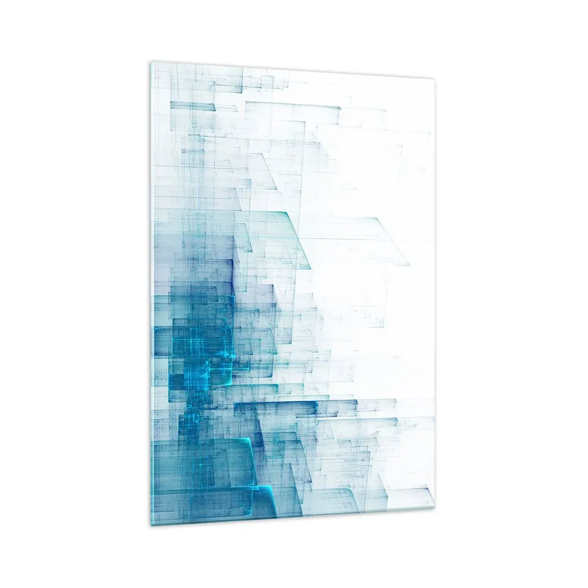 Obraz na szkle - Abstrakcyjne kształty geometryczne w odcieniach błękitu - 70x100cm - Jak stała się przestrzeń - Nowoczesna dekoracja ścienna do salonu i sypialni ARTTOR