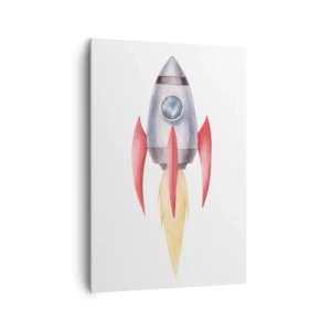 Obraz na płótnie - Rakieta w stylu akwarelowym na białym tle - 70x100cm - Wyżej, prędzej, dalej - Nowoczesna dekoracja ścienna do salonu i sypialni ARTTOR