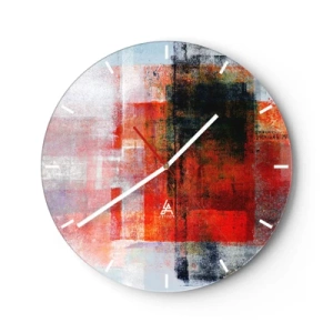 Zegar ścienny - Abstrakcyjne geometryczne formy w odcieniach czerwieni - 30x30cm - Kompozycja rozżarzona - Nowoczesna dekoracja ścienna do salonu, kuchni i sypialni ARTTOR