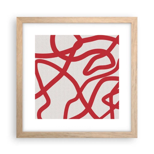 Plakat w ramie jasny dąb - Czerwono na białym - 30x30 cm