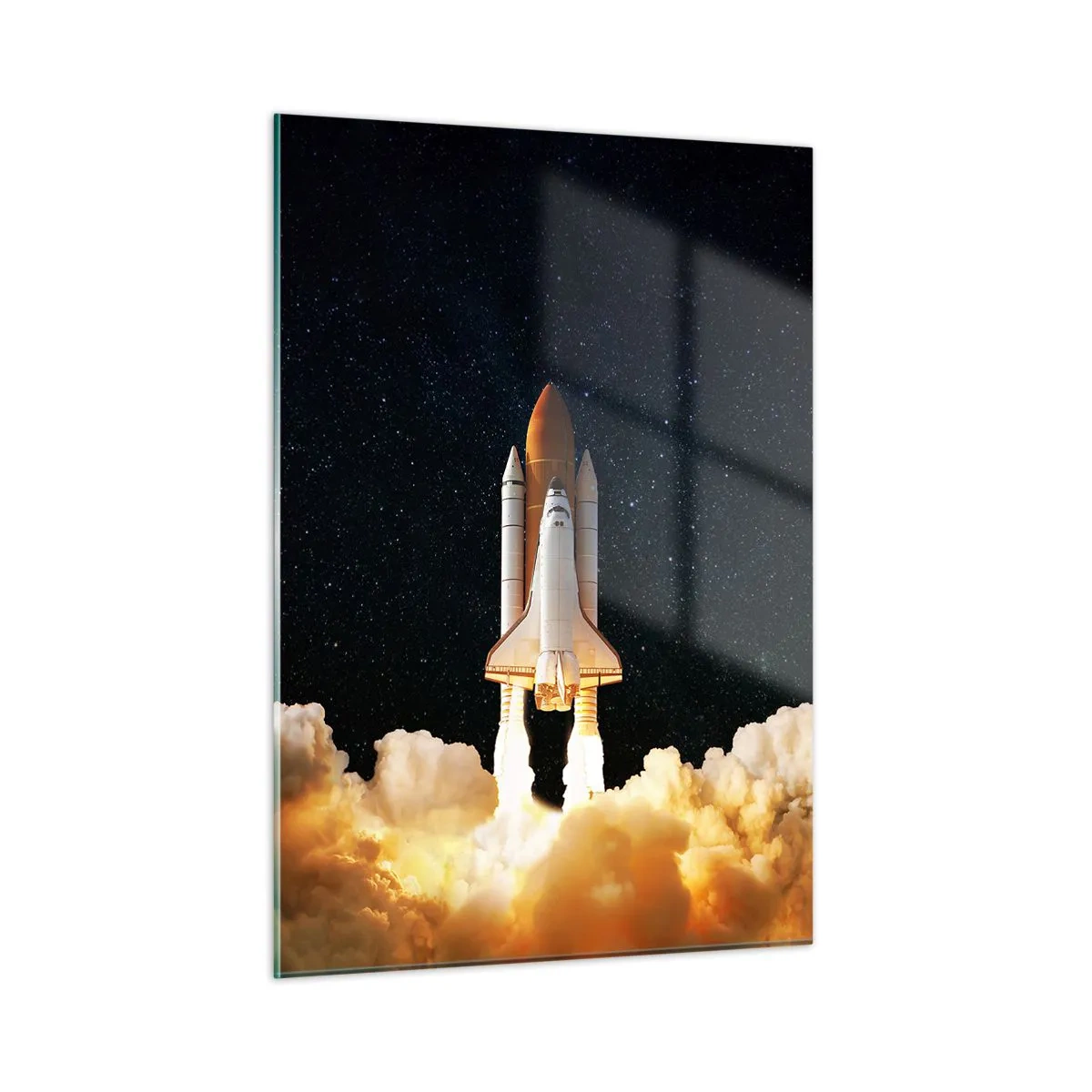 Obraz na szkle - Startujący prom kosmiczny na tle gwiaździstego nieba - 50x70cm - Ad astra! - Nowoczesna dekoracja ścienna do salonu, kuchni i sypialni ARTTOR