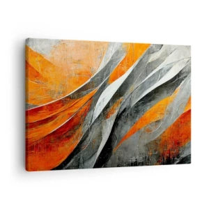 Obraz na płótnie - Abstrakcyjne linie w odcieniach pomarańczu i szarości - 70x50cm - Żar i chłód - Nowoczesna dekoracja ścienna do salonu i sypialni ARTTOR