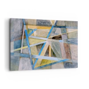 Obraz na płótnie - Geometryczna kompozycja z jasnymi i niebieskimi liniami - 120x80cm - Na wprost czy na skos? - Nowoczesna dekoracja ścienna do salonu, kuchni i sypialni ARTTOR