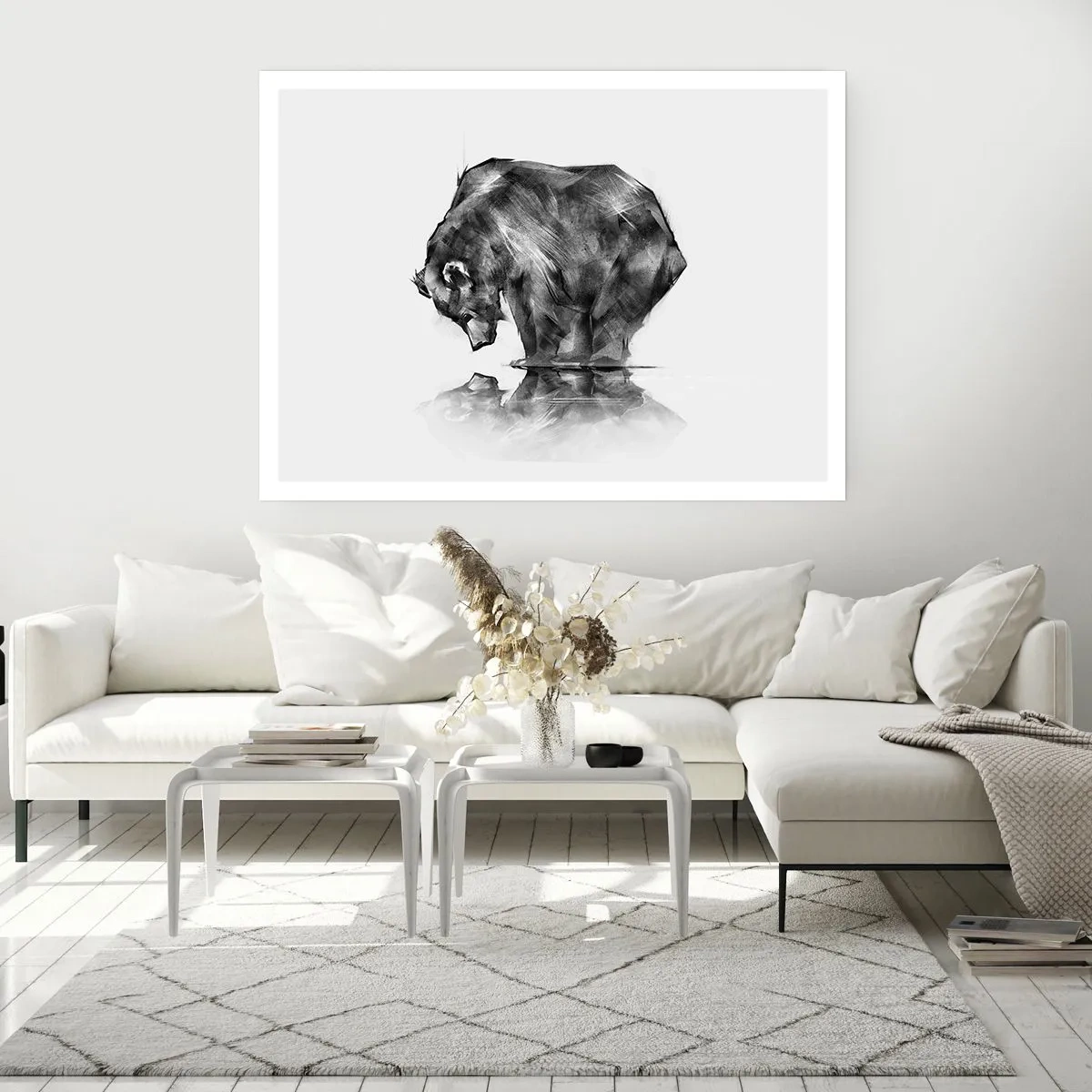 Plakat - Rysunek niedźwiedzia w minimalistycznym stylu - 100x70cm - Miło zobaczyć się z kimś bliskim - Nowoczesna dekoracja ścienna do salonu i sypialni ARTTOR