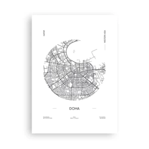Plakat - Minimalistyczna mapa Dohy w czarno-białym stylu - 50x70cm - Anatomia Dohy - Nowoczesna dekoracja ścienna do salonu, kuchni i sypialni ARTTOR