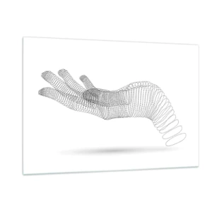 Obraz na szkle - Minimalistyczna grafika dłoni utworzonej z punktów - 120x80cm - Sprężysta dłoń - Nowoczesna dekoracja ścienna do salonu, kuchni i sypialni ARTTOR