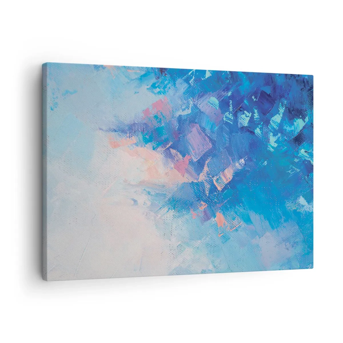 Obraz na płótnie - Abstrakcyjna kompozycja w odcieniach błękitu i różu - 70x50cm - Zimowa abstrakcja - Nowoczesna dekoracja ścienna do salonu i sypialni ARTTOR